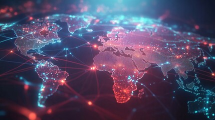 Global Network Map with Glowing Lines and Points