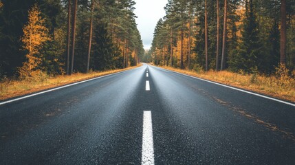Fototapeta premium Empty Road Through Autumnal Forest