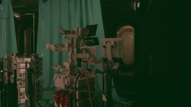 High tech scientific equipment is arranged within a secret bunker, featuring various lab apparatus and instruments, suggesting ongoing experiments in a concealed environment.