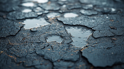 close up  wet concrete surface with texture and water reflections