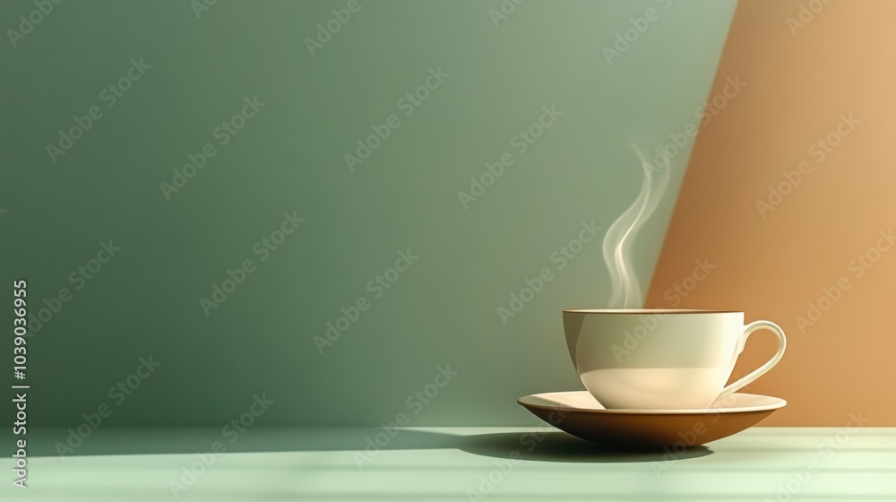 Aufkleber a steaming cup of tea sits on its saucer, with tendrils of steam swirling upwards in a tranquil, sof