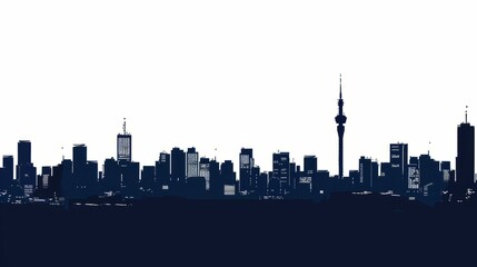 Johannesburg skyline silhouette with prominent landmark buildings and clear sky background for urban themes