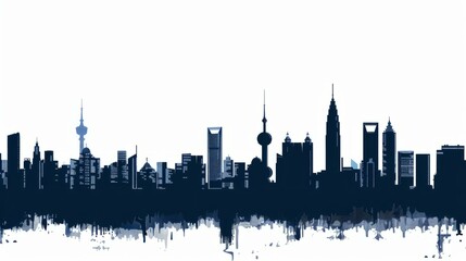 Fototapeta premium Jakarta skyline silhouette with modern skyscrapers and urban buildings, on white background, abstract reflection.