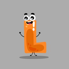 Cartoon alphabet font L ,cute funny character for kids , L vector image. Happy smiling alphabet with face .