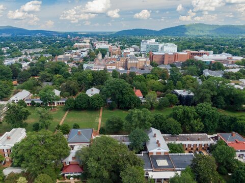 Buildings of University of Virginia and downtown Charlottesville, Virginia, United States.