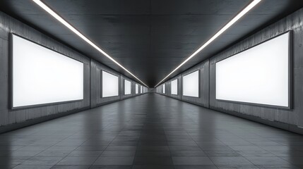 2 empty advertising banners mockup in underground tunnel outdoor media display space lightbox 6 sheet design template