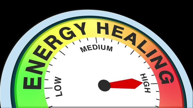 Energy Healing Level Text or Word Low and Medium to High Meter Concept Animation on Black Background and Blue Screen