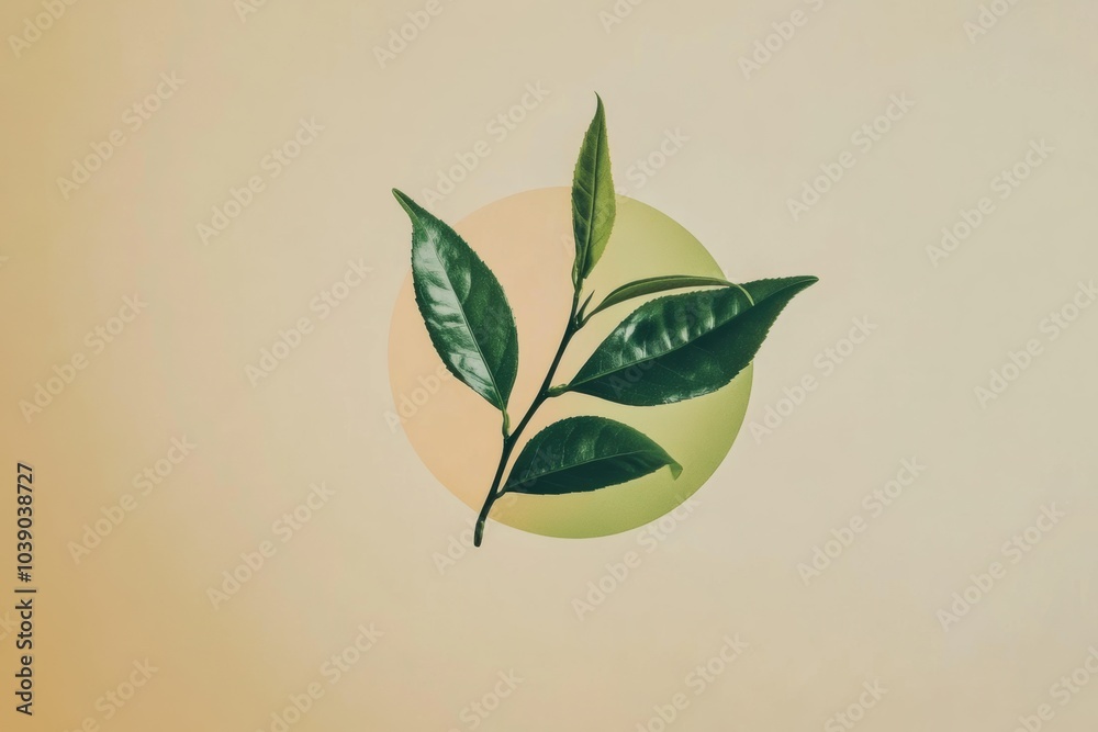 Aufkleber a single tea leaf elegantly rests against a soft pastel circle, emphasizing the beauty of minimalism