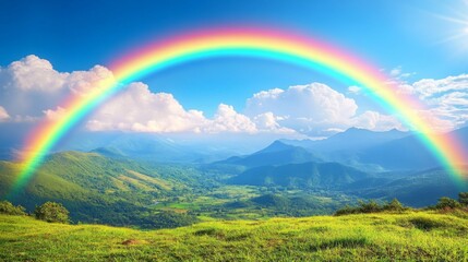 Obraz premium A Rainbow Arcing Over Lush Mountain Ranges