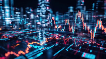 Obraz premium Financial Data and City Lights