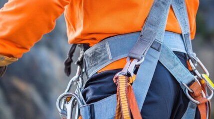 A detailed close-up of a construction foreman inspecting safety harnesses on workers before starting a high-altitude construction task, Safety inspection scene, Occupational safety style
