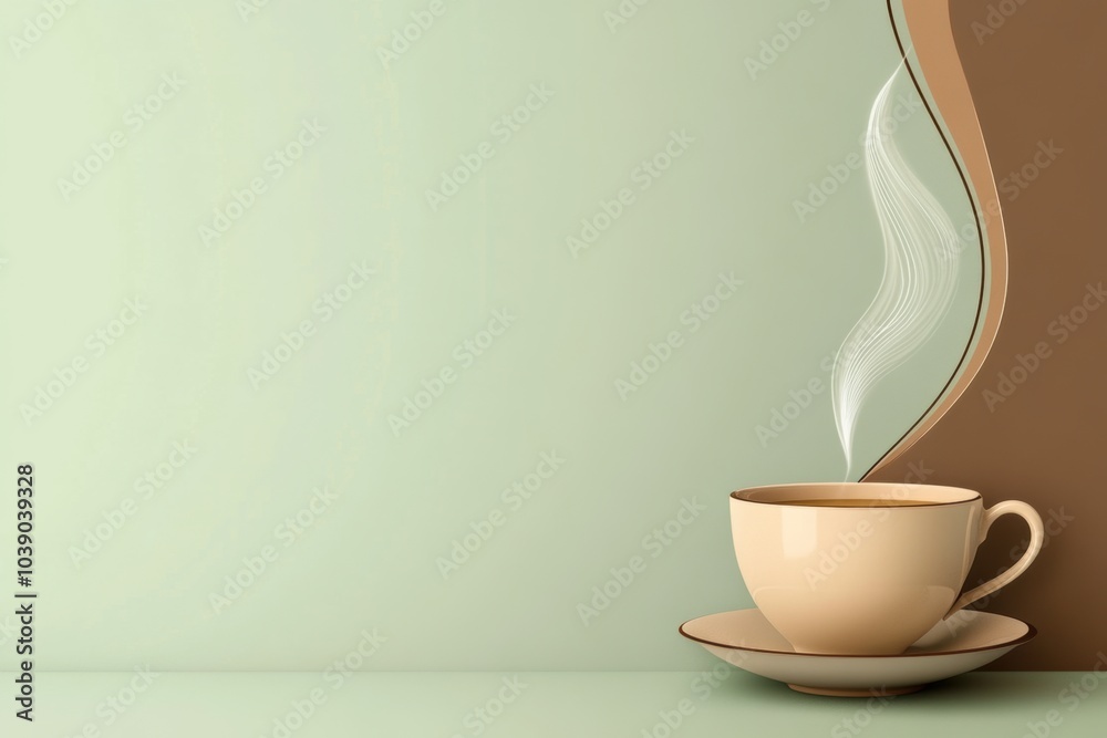 Aufkleber a cup of tea rests on a saucer, with wisps of steam curling upward in a calm and inviting atmosphere