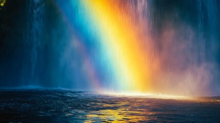 A Rainbow Arcing Over a Waterfall and Pool of Water