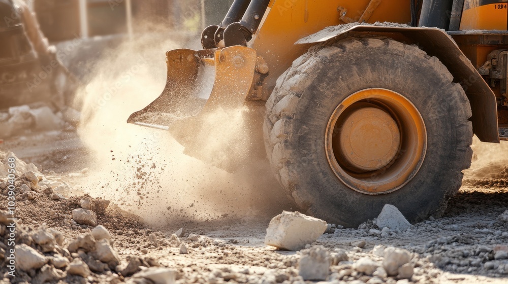 Poster a detailed close-up of a construction worker operating a diamond concrete cutter to create precise o