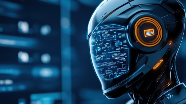 Futuristic digital interface showcasing AI robot transforming customer experience.  