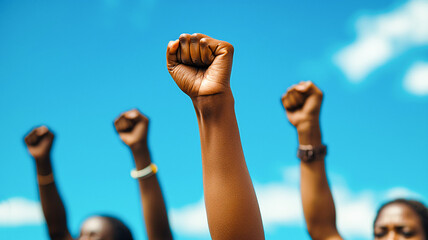 Black people raising fist for protest and justice illustration