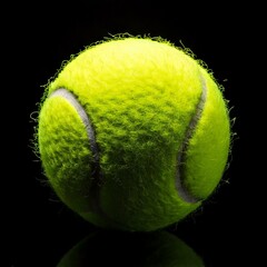 front view of tennis ball, black backgorund