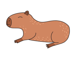 Capybara lying vector flat illustration