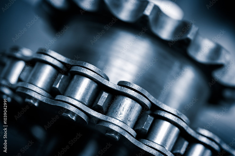 Poster a close up of a chain with many links. the chain is silver and has a metallic look