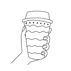 Coffee cup take away in woman hand vector hand drawn illustration