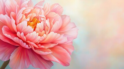 Fototapeta premium A close-up of a pink flower against a blue-pink background, with a soft focus effect from the center due to ambient light