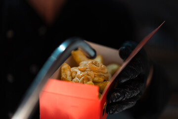 French fries with cheddar sauce.