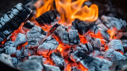 Closeup of burning charcoal