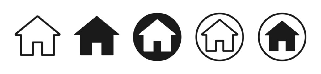 Home Icon Set. Flat and simple black icons for web and design. Editable vectors.