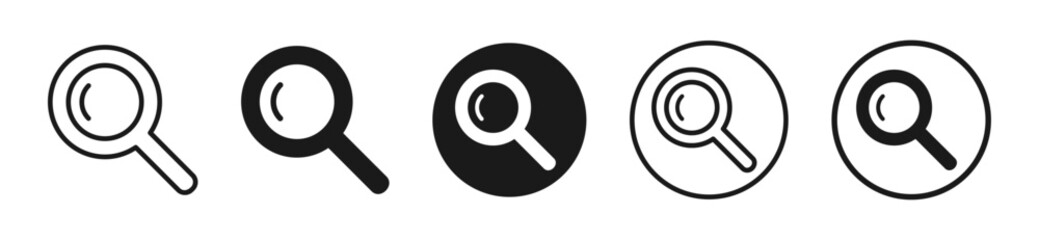 Search Icon Set. Flat and simple black and outline zoom icons for web and design. Editable vectors.