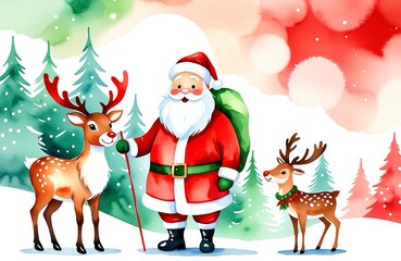 Artistic Christmas celebration banner with Santa and deer 