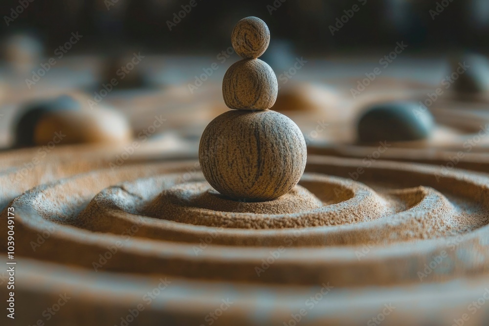 Sticker Stone Stack on a Sand Garden with a Spiral Design