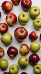 Red and green apples on a white background. Flat lay, top view