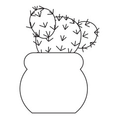 Simple cute round cactus in a pot in doodle style. Vector illustration isolated on white background.