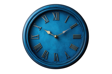 Blue wall clock isolated on transparent background, png file, no background png file