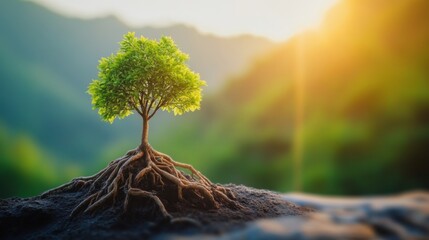 A Small Tree Growing on a Hillside with Visible Roots
