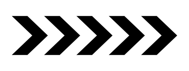 Black chevron arrows. Ornament with repeated V shaped stripes. Pointer, next to, road caution, military, navigation sign isolated on white background. Vector graphic illustration.