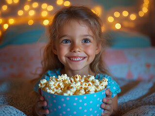 Naklejka premium Children with popcorn - Generative AI
