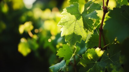 Fototapeta premium Sunlit Grapevine Leaf with Veins and Texture