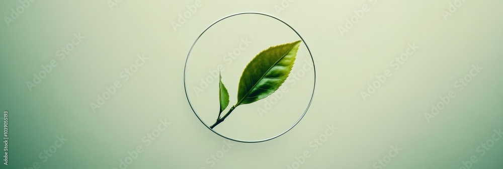 Fototapete a single green tea leaf is placed against a soft, pale background, emphasizing its delicate shape an