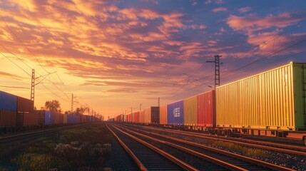 Obraz premium Cargo Train at Sunset