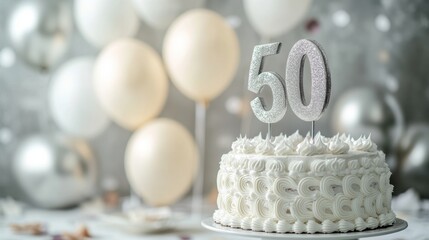 50th Birthday Celebration Cake with Festive Balloons