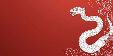 Fototapeta premium Banner illustration 2025 new year Chinese with snake and place for text