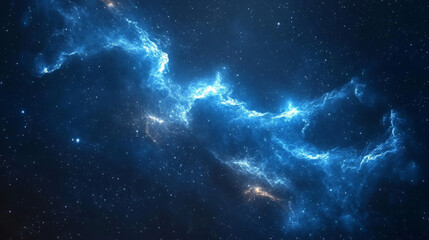 Abstract background of a blue night sky with stars and a nebula