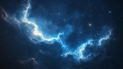 Abstract background of a blue night sky with stars and a nebula
