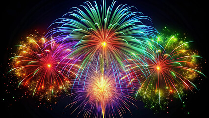 Naklejka premium Bright colorful fireworks isolated on black background