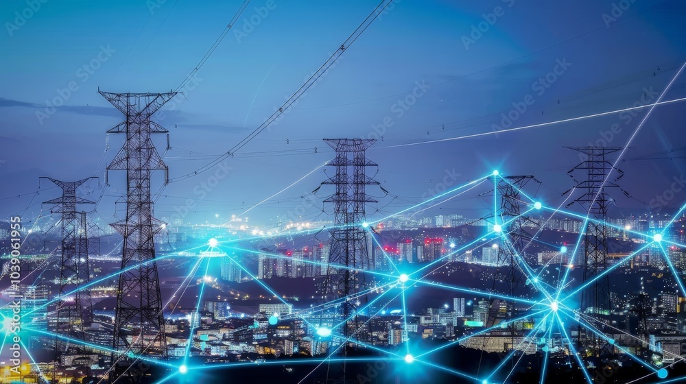 Wall mural a smart grid system optimizing energy distribution in a city