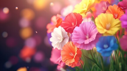   A close-up of a bouquet of flowers with a soft bokeh effect in the background and a slightly blurred bokeh effect of flowers in the foreground (5