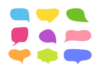 Multicolored hand drawn speech bubbles set. Doodle text boxes for chats collection.