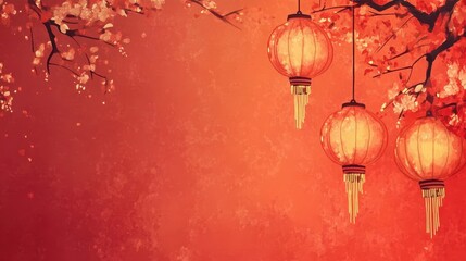 Obraz premium Vibrant Chinese New Year Celebration with Lanterns and Blossoms