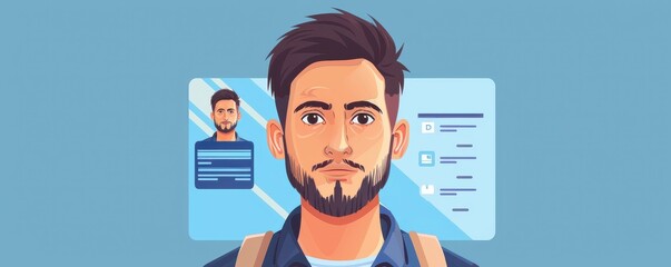 Cartoon-style illustration of a young man with blue eyes and a friendly smile, perfect for avatars or profiles for id cards.